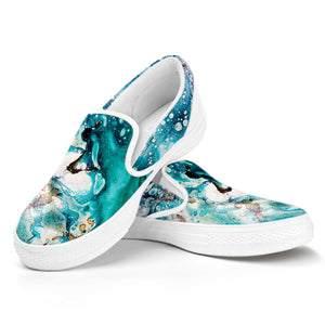 Blue Ocean Acid Melt Print White Slip On Shoes