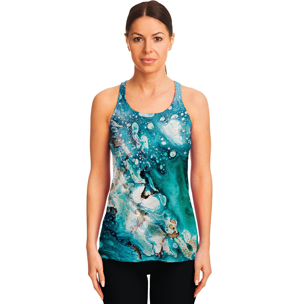 Blue Ocean Acid Melt Print Women's Racerback Tank Top