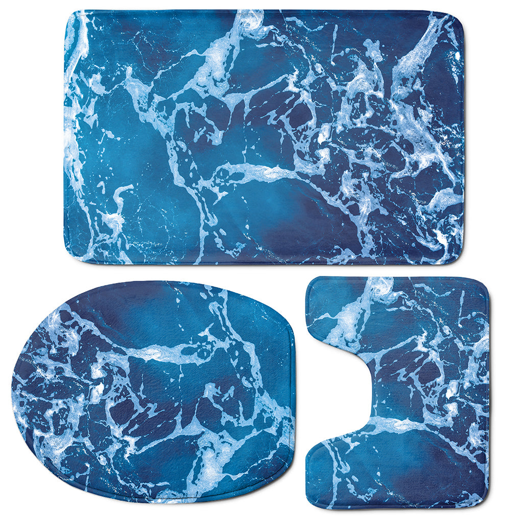 Blue Ocean Print 3 Piece Bath Mat Set