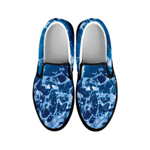 Blue Ocean Print Black Slip On Shoes