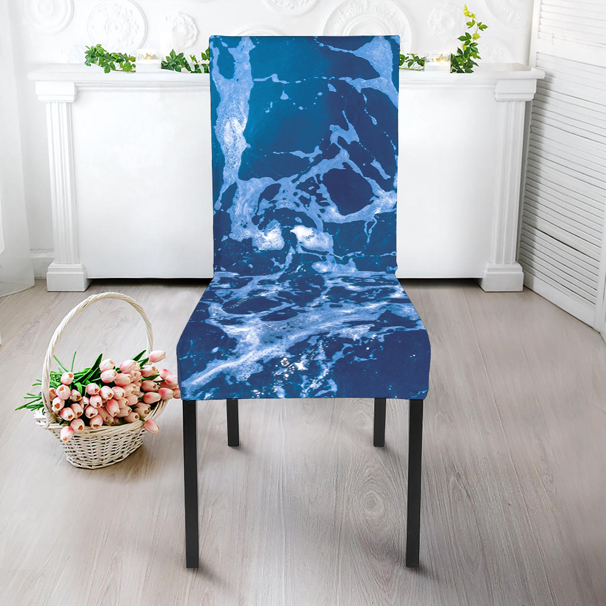 Blue Ocean Print Dining Chair Slipcover