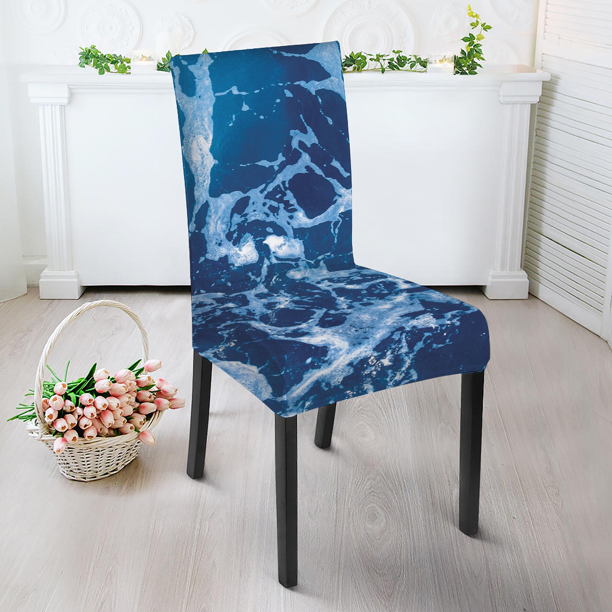Blue Ocean Print Dining Chair Slipcover