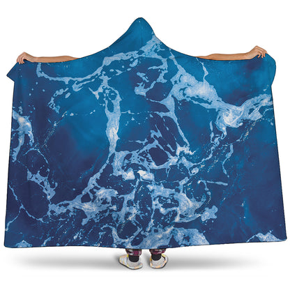 Blue Ocean Print Hooded Blanket