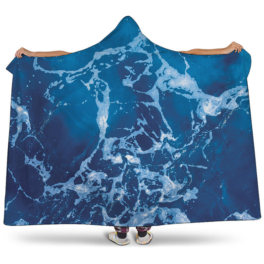 Blue Ocean Print Hooded Blanket