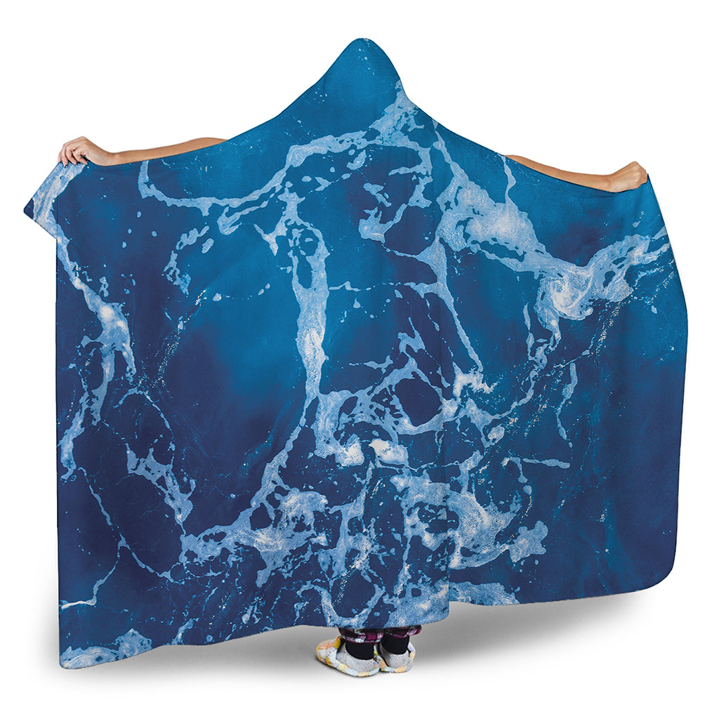 Blue Ocean Print Hooded Blanket