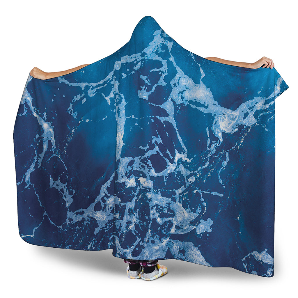 Blue Ocean Print Hooded Blanket