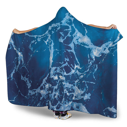 Blue Ocean Print Hooded Blanket