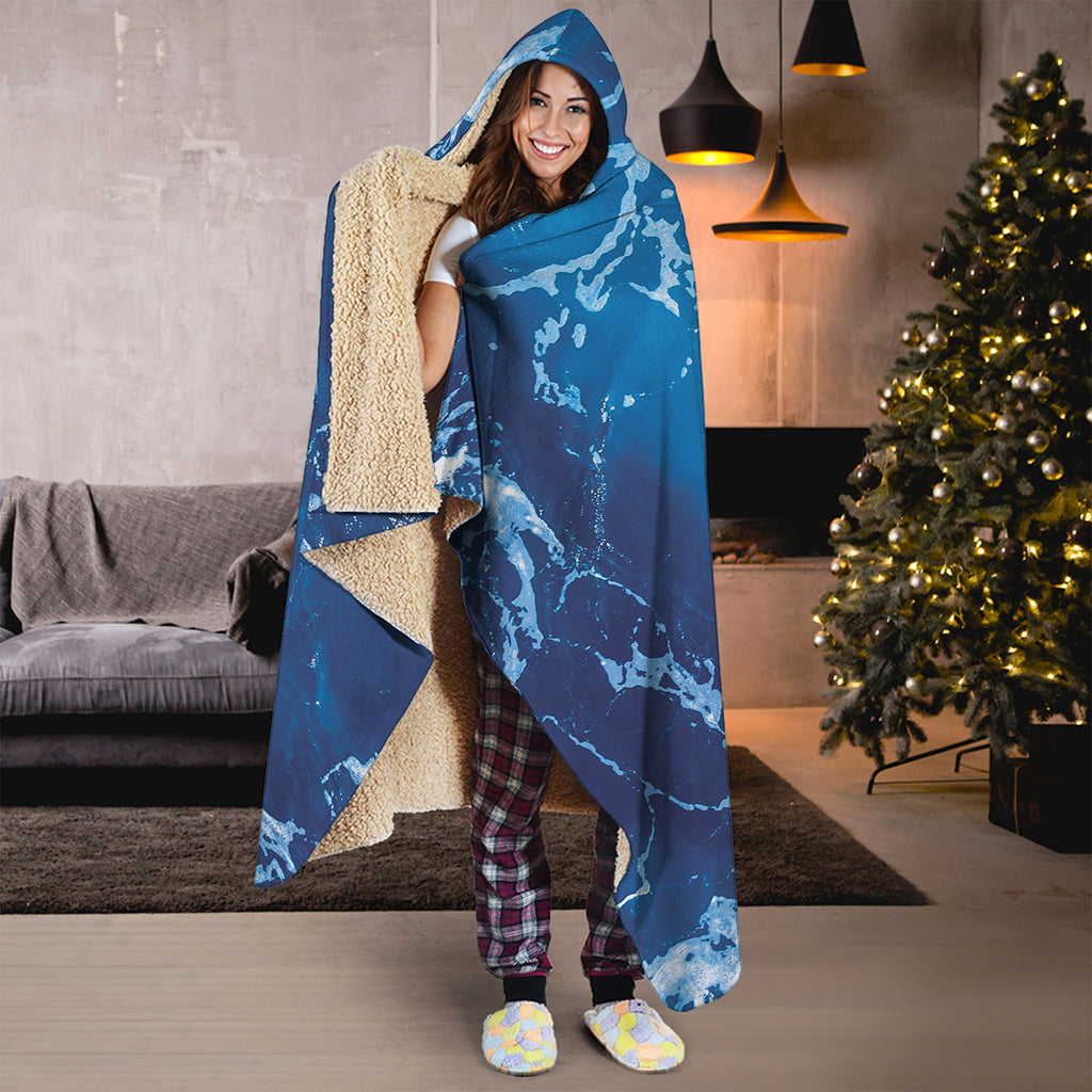 Blue Ocean Print Hooded Blanket