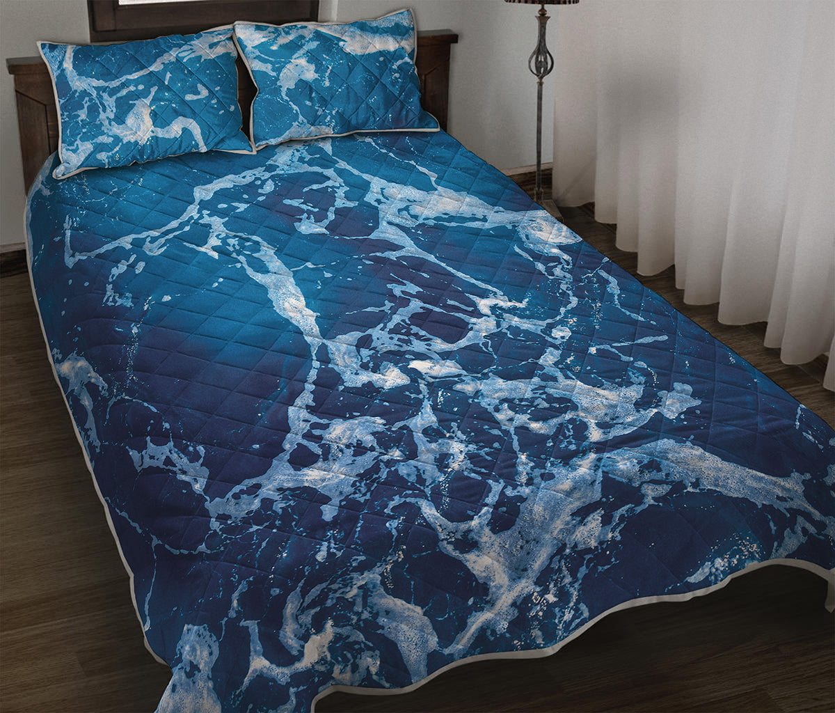 Blue Ocean Print Quilt Bed Set