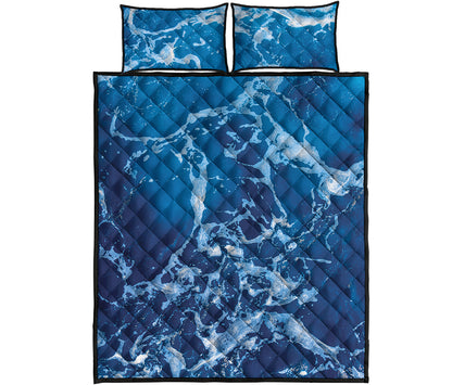 Blue Ocean Print Quilt Bed Set