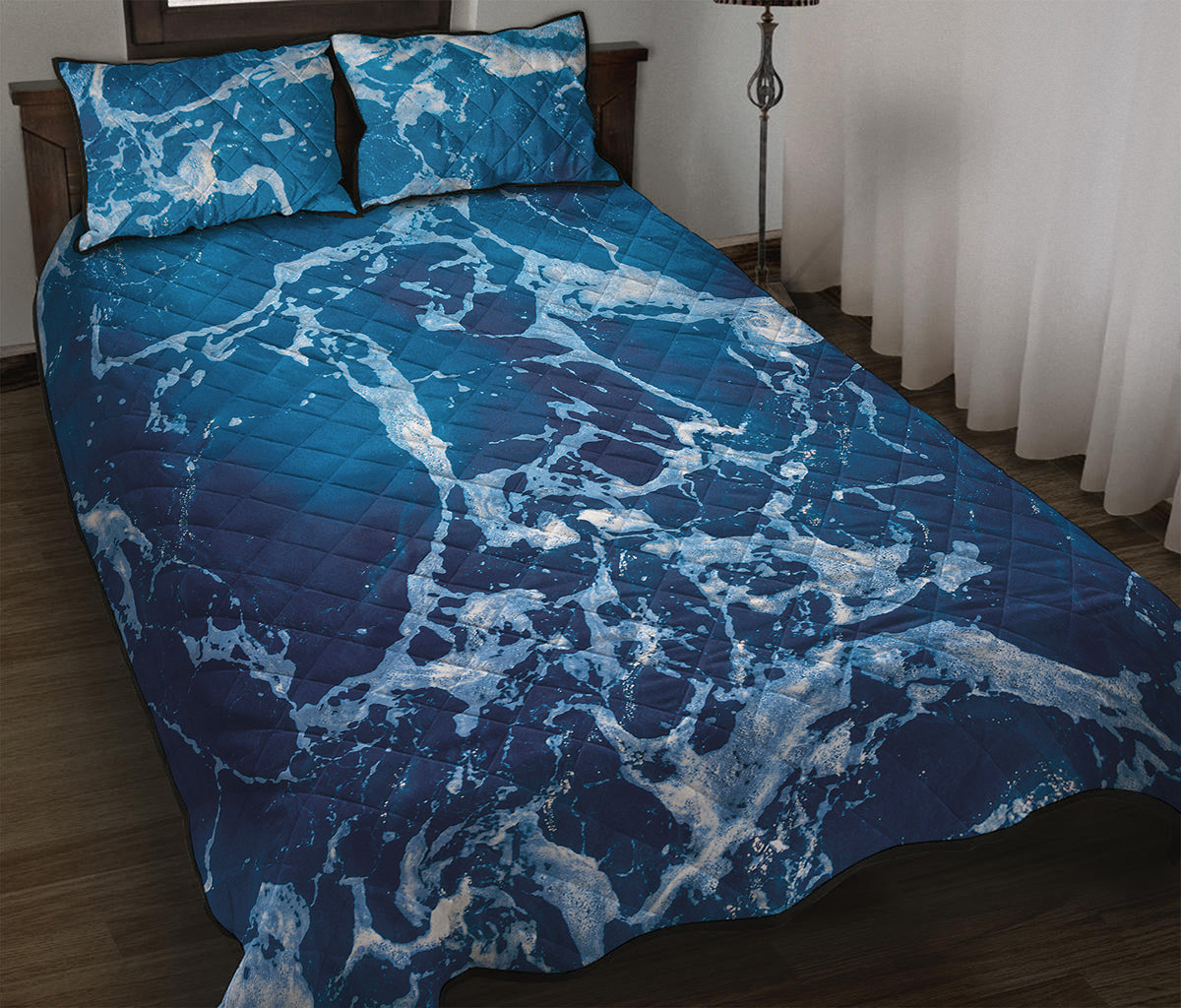 Blue Ocean Print Quilt Bed Set