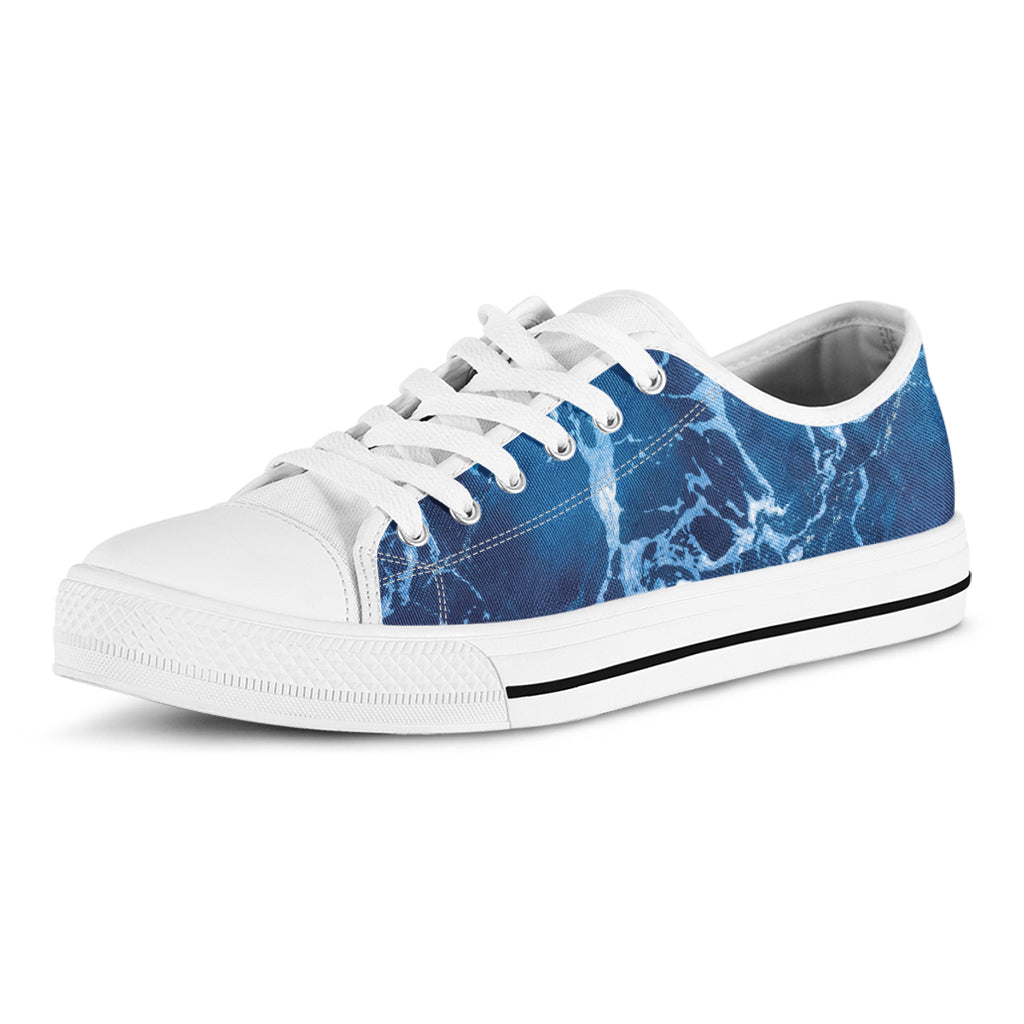 Blue Ocean Print White Low Top Shoes