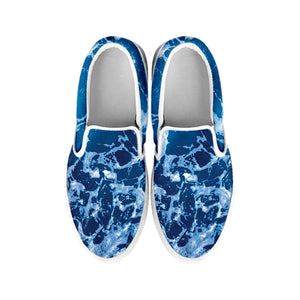 Blue Ocean Print White Slip On Shoes