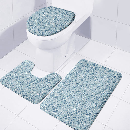 Blue Octopus Tentacles Pattern Print 3 Piece Bath Mat Set