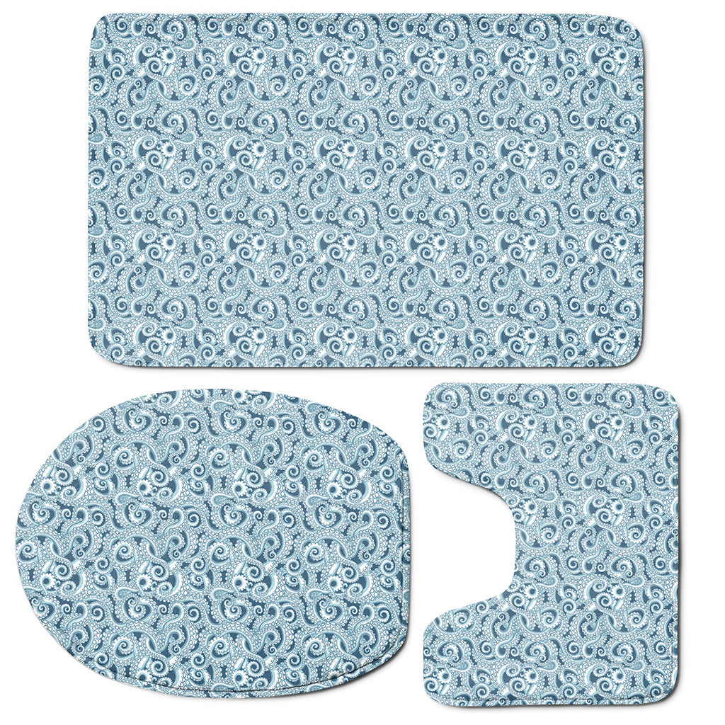 Blue Octopus Tentacles Pattern Print 3 Piece Bath Mat Set