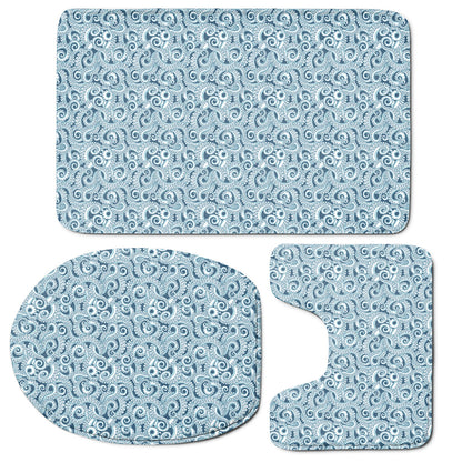 Blue Octopus Tentacles Pattern Print 3 Piece Bath Mat Set