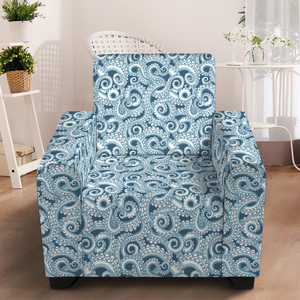Blue Octopus Tentacles Pattern Print Armchair Slipcover