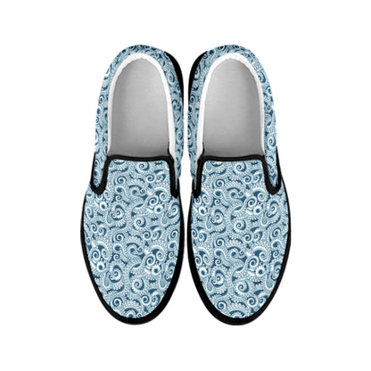 Blue Octopus Tentacles Pattern Print Black Slip On Shoes