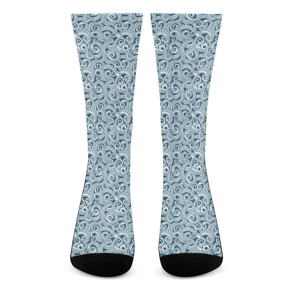 Blue Octopus Tentacles Pattern Print Crew Socks