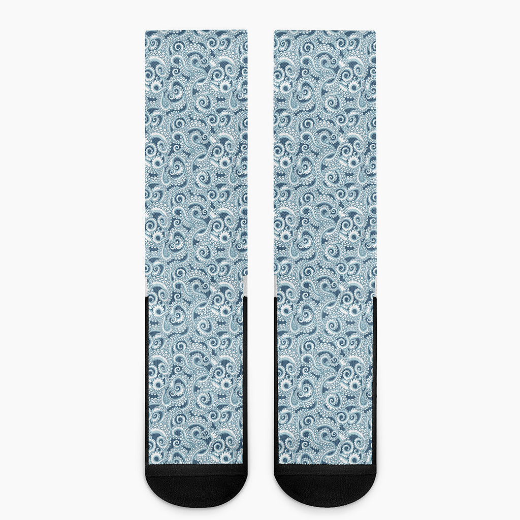 Blue Octopus Tentacles Pattern Print Crew Socks