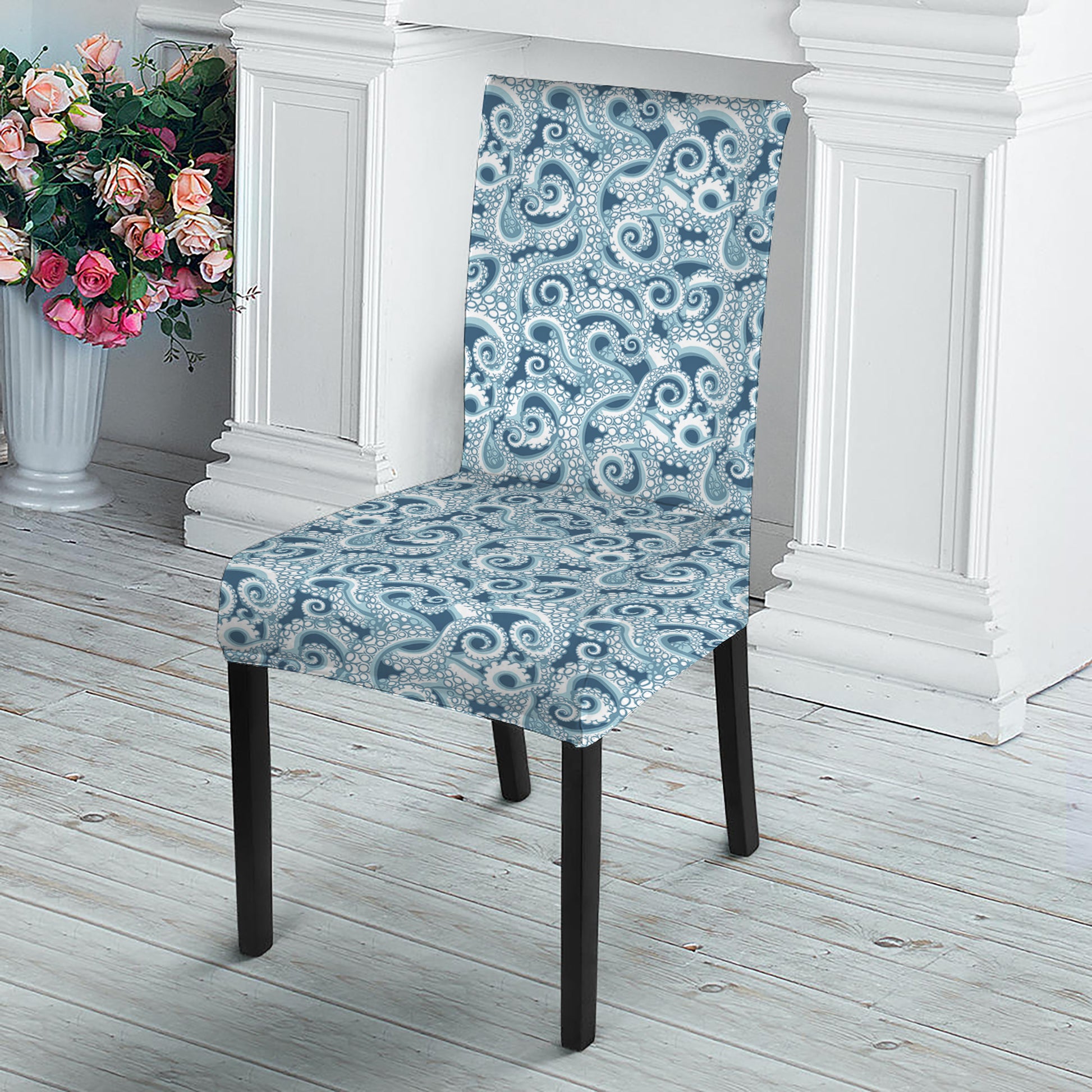 Blue Octopus Tentacles Pattern Print Dining Chair Slipcover