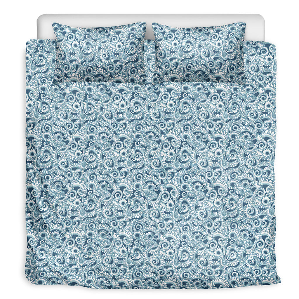 Blue Octopus Tentacles Pattern Print Duvet Cover Bedding Set