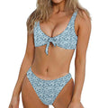 Blue Octopus Tentacles Pattern Print Front Bow Tie Bikini