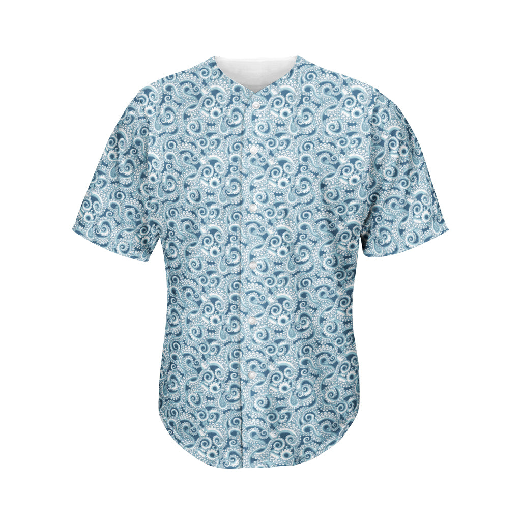 Blue Octopus Tentacles Pattern Print Men's Baseball Jersey