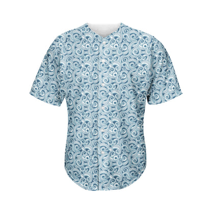 Blue Octopus Tentacles Pattern Print Men's Baseball Jersey
