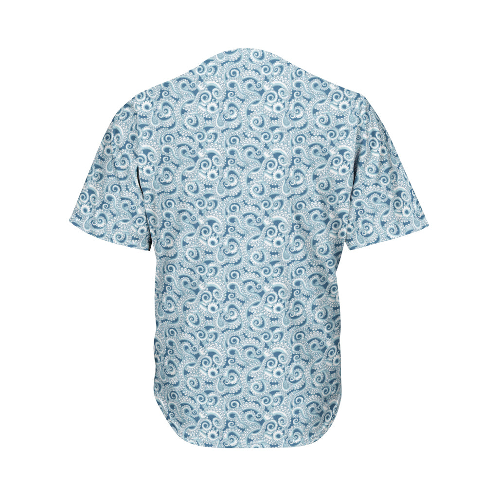 Blue Octopus Tentacles Pattern Print Men's Baseball Jersey