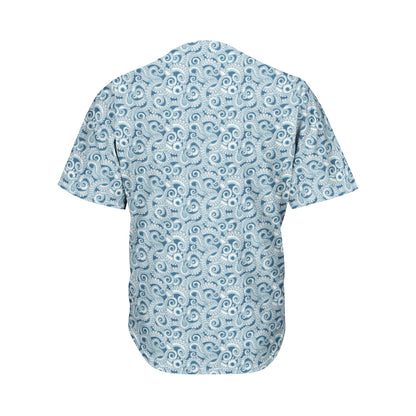 Blue Octopus Tentacles Pattern Print Men's Baseball Jersey