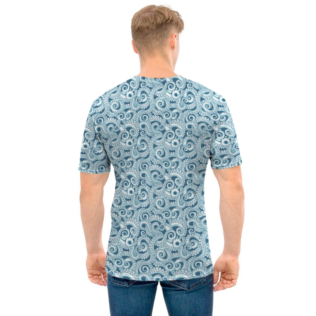 Blue Octopus Tentacles Pattern Print Men's T-Shirt