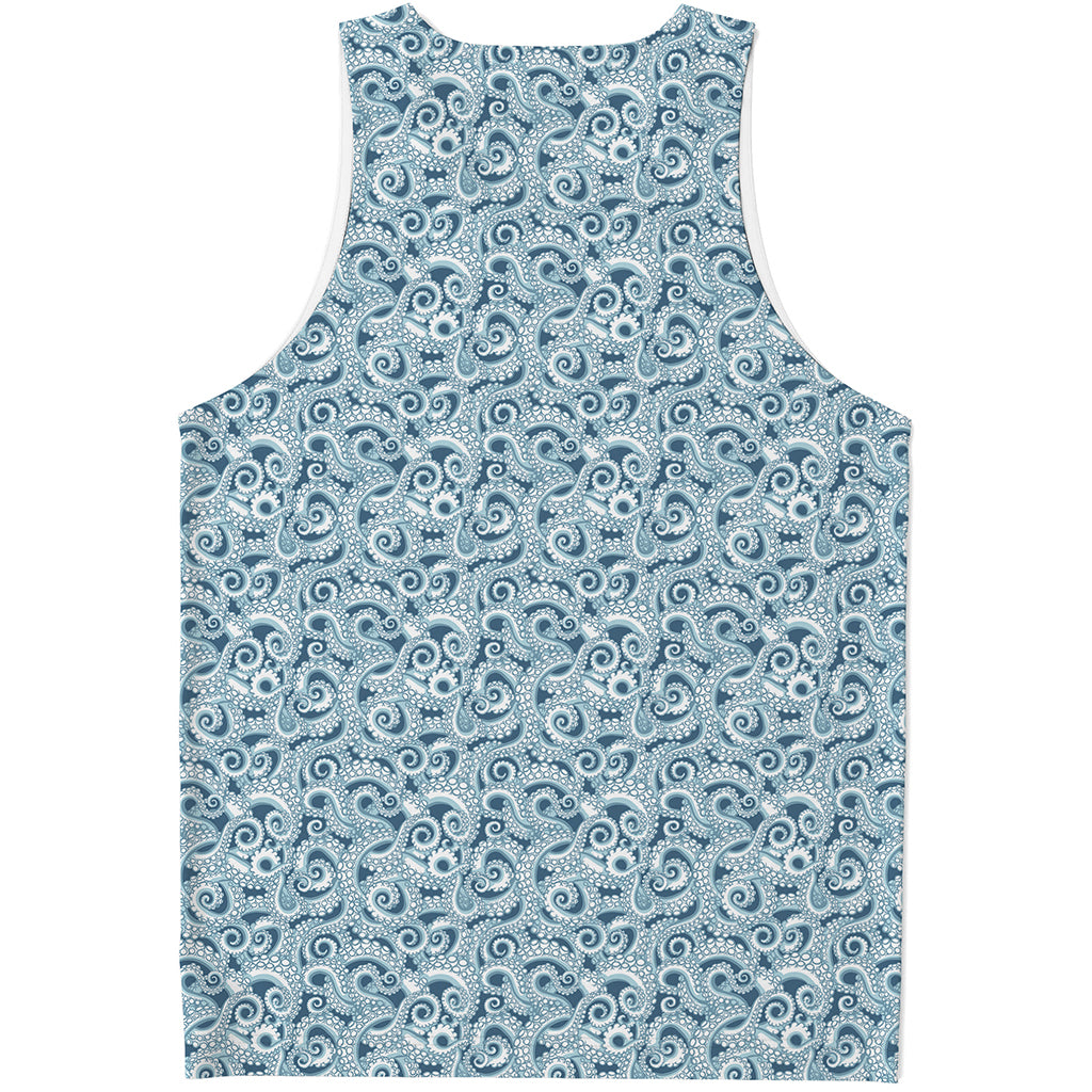 Blue Octopus Tentacles Pattern Print Men's Tank Top