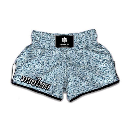 Blue Octopus Tentacles Pattern Print Muay Thai Boxing Shorts