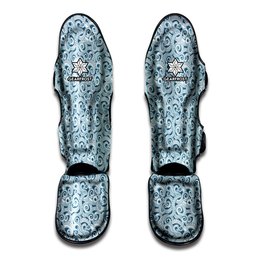 Blue Octopus Tentacles Pattern Print Muay Thai Shin Guard