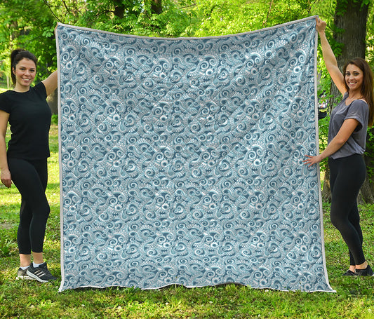 Blue Octopus Tentacles Pattern Print Quilt