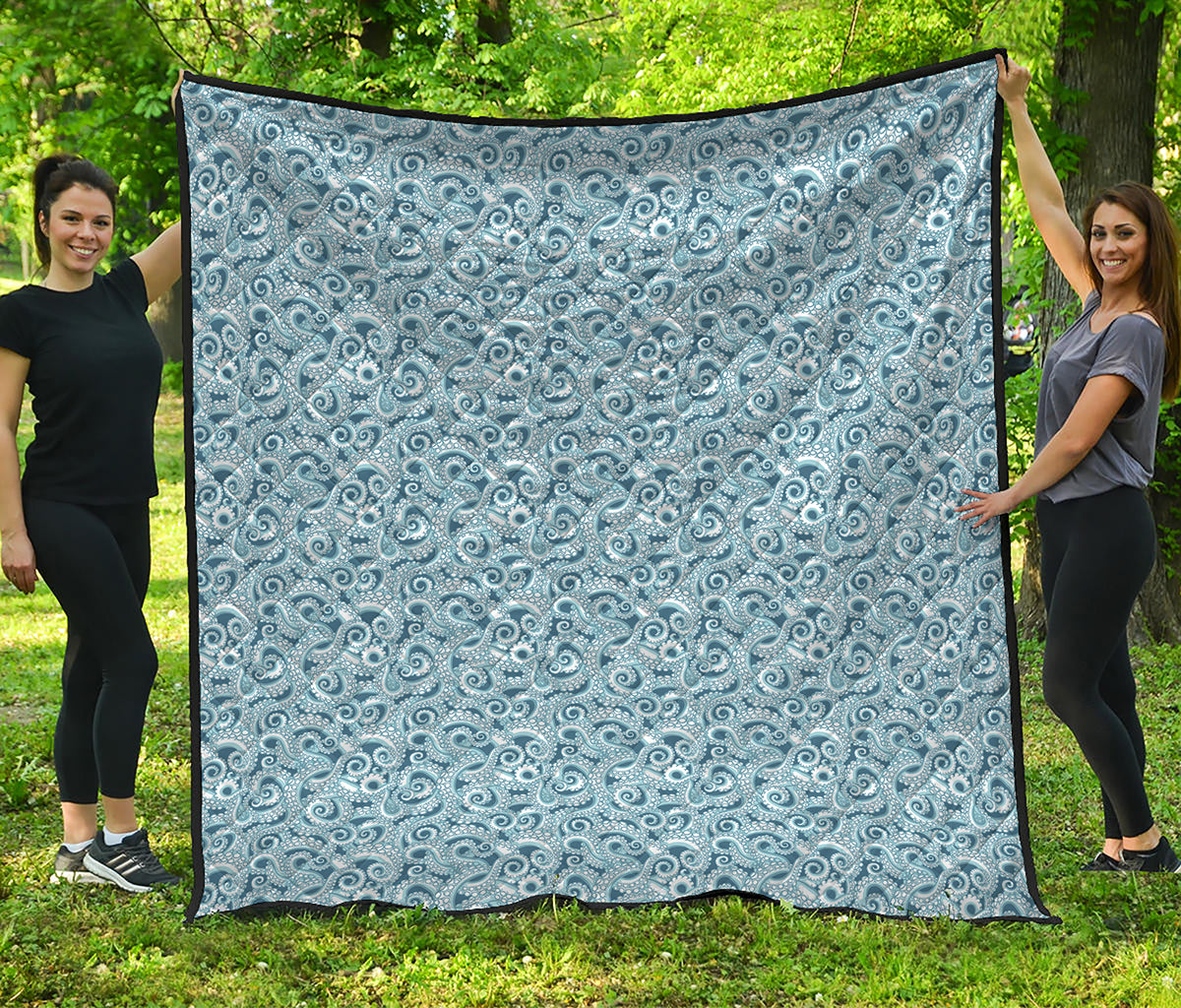 Blue Octopus Tentacles Pattern Print Quilt