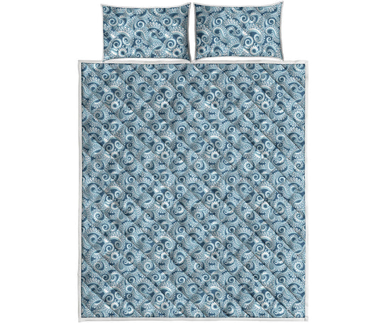 Blue Octopus Tentacles Pattern Print Quilt Bed Set