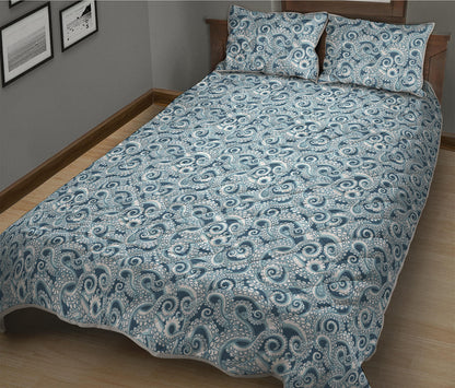 Blue Octopus Tentacles Pattern Print Quilt Bed Set