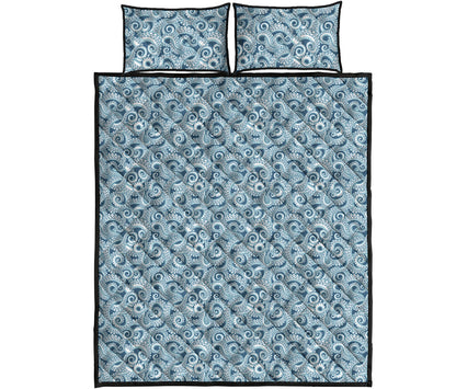 Blue Octopus Tentacles Pattern Print Quilt Bed Set