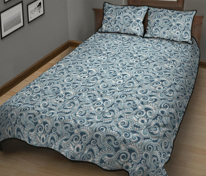 Blue Octopus Tentacles Pattern Print Quilt Bed Set
