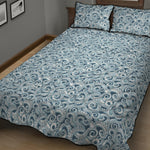 Blue Octopus Tentacles Pattern Print Quilt Bed Set