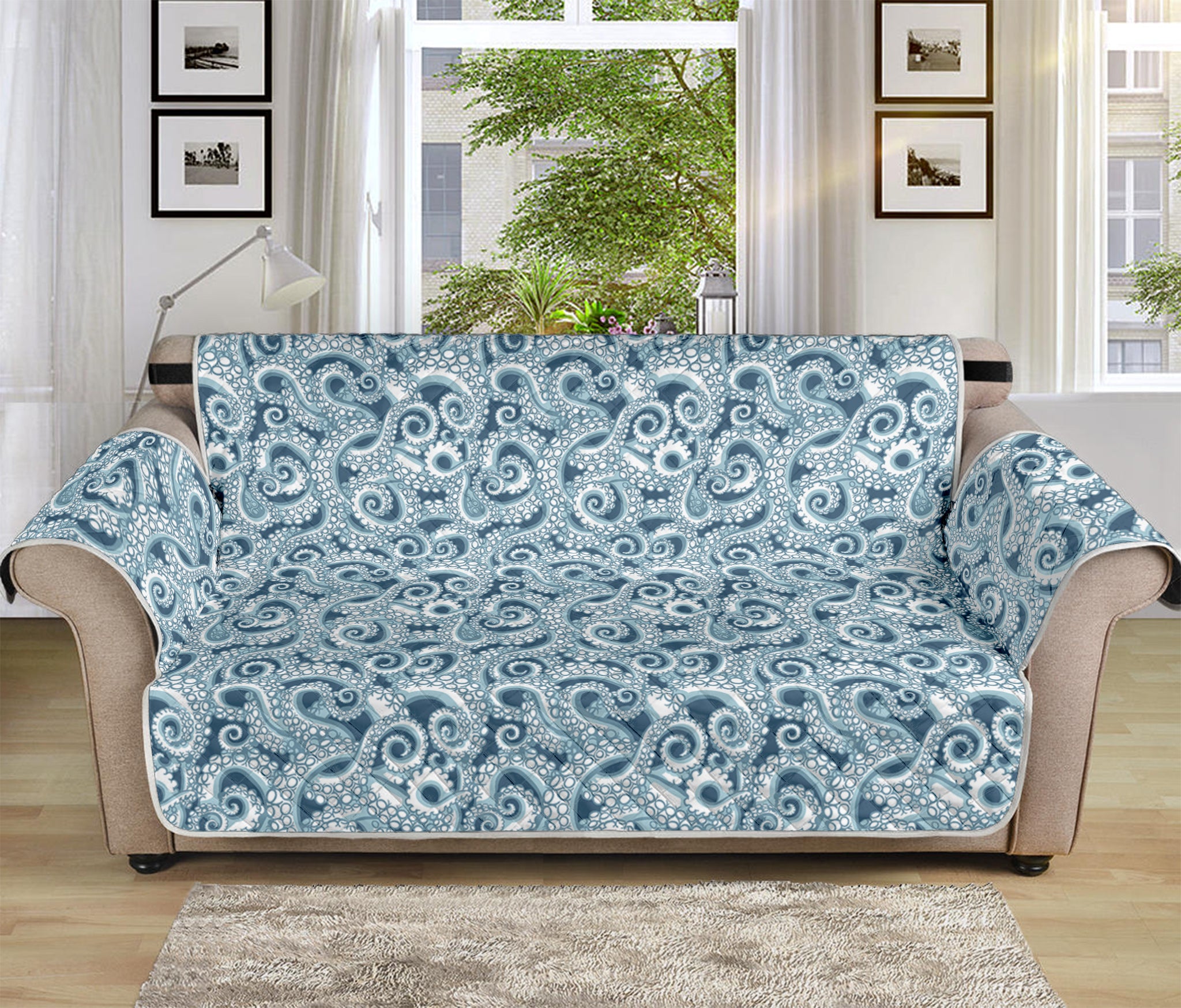 Blue Octopus Tentacles Pattern Print Sofa Protector