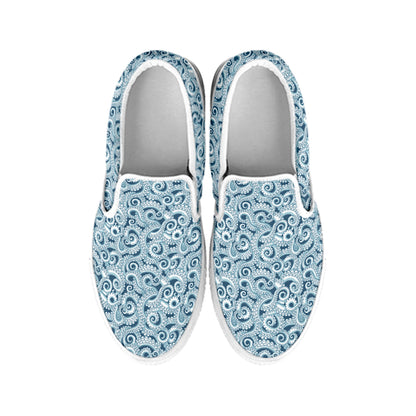 Blue Octopus Tentacles Pattern Print White Slip On Shoes