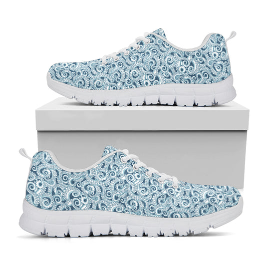 Blue Octopus Tentacles Pattern Print White Sneakers