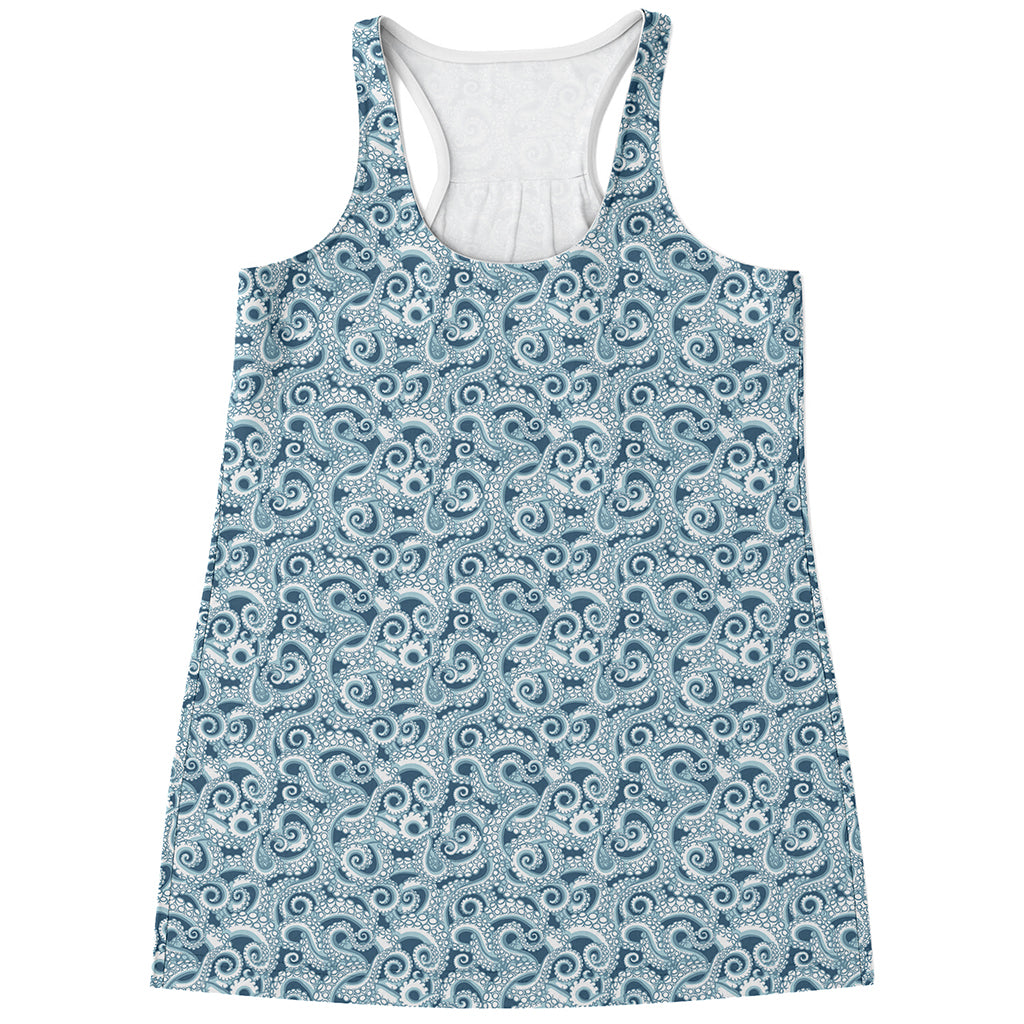 Blue Octopus Tentacles Pattern Print Women's Racerback Tank Top