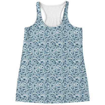 Blue Octopus Tentacles Pattern Print Women's Racerback Tank Top