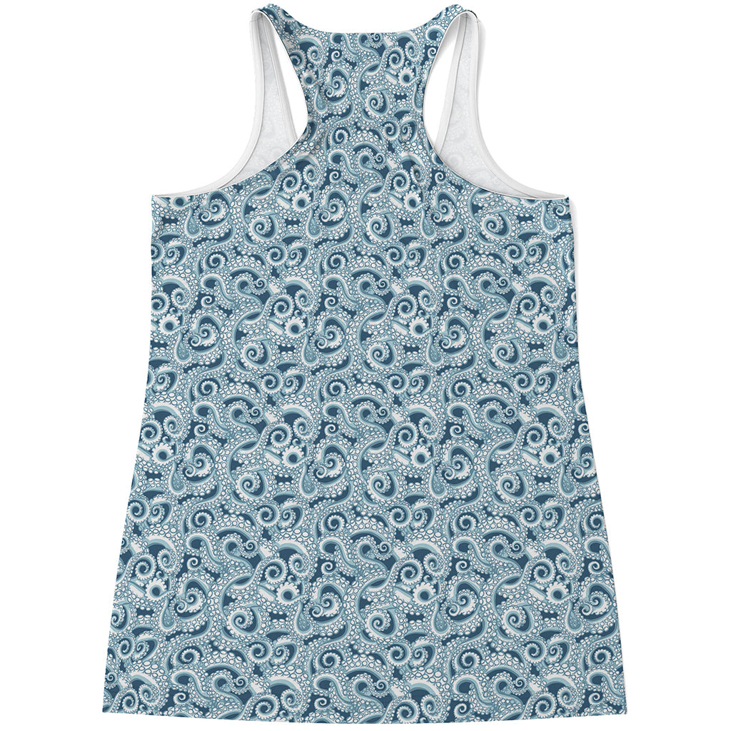 Blue Octopus Tentacles Pattern Print Women's Racerback Tank Top