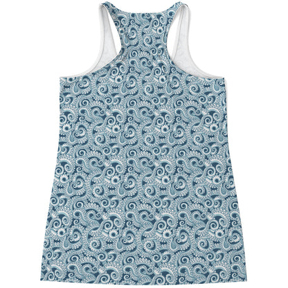 Blue Octopus Tentacles Pattern Print Women's Racerback Tank Top