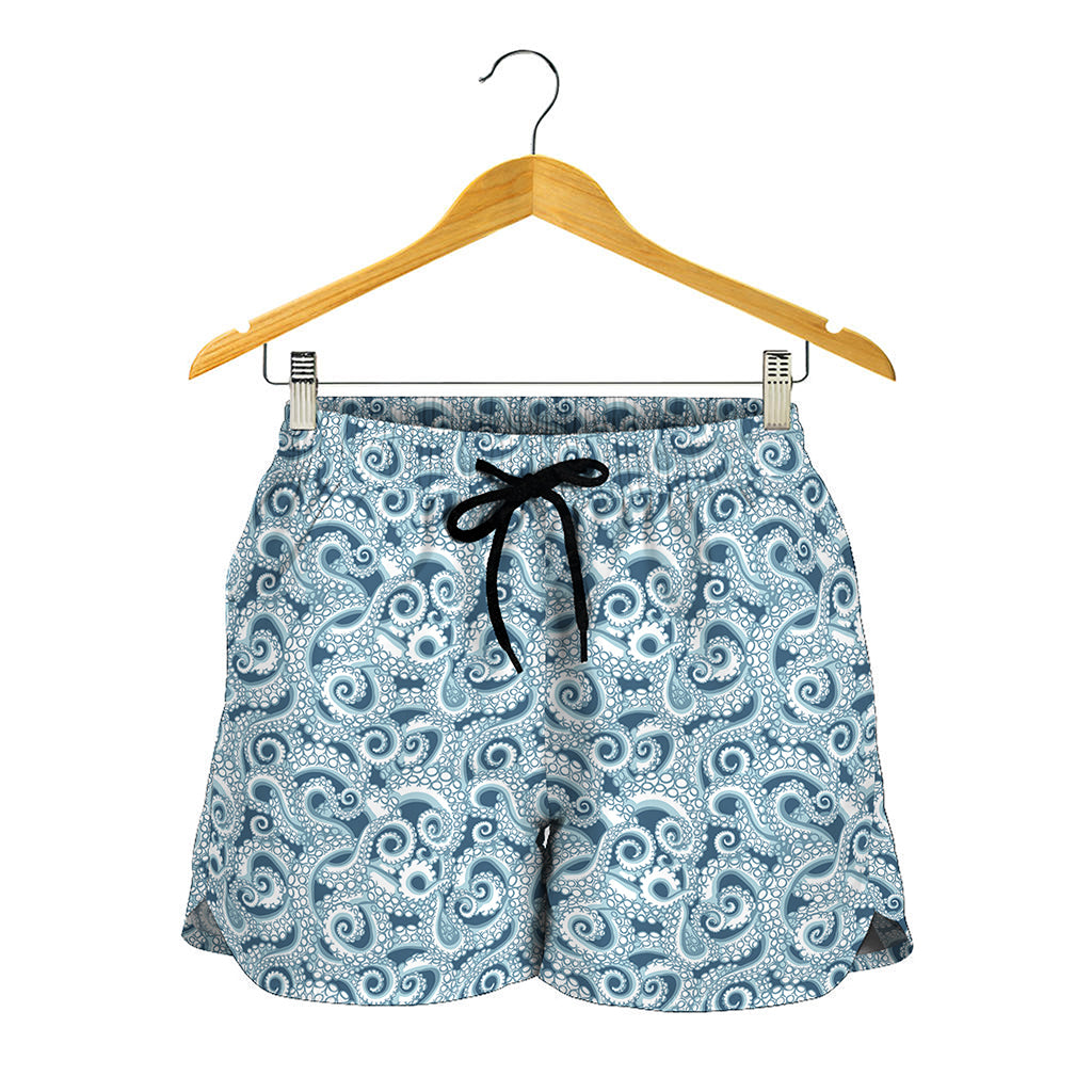 Blue Octopus Tentacles Pattern Print Women's Shorts